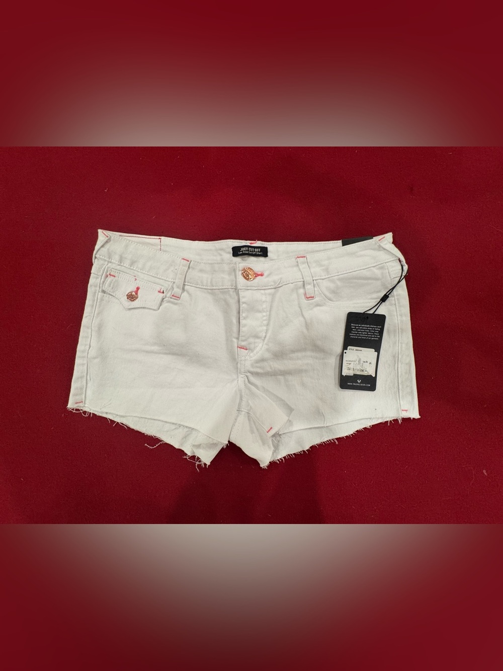 True Religion Joey Low Rise Cut-Off Denim Shorts in Optic White NWT